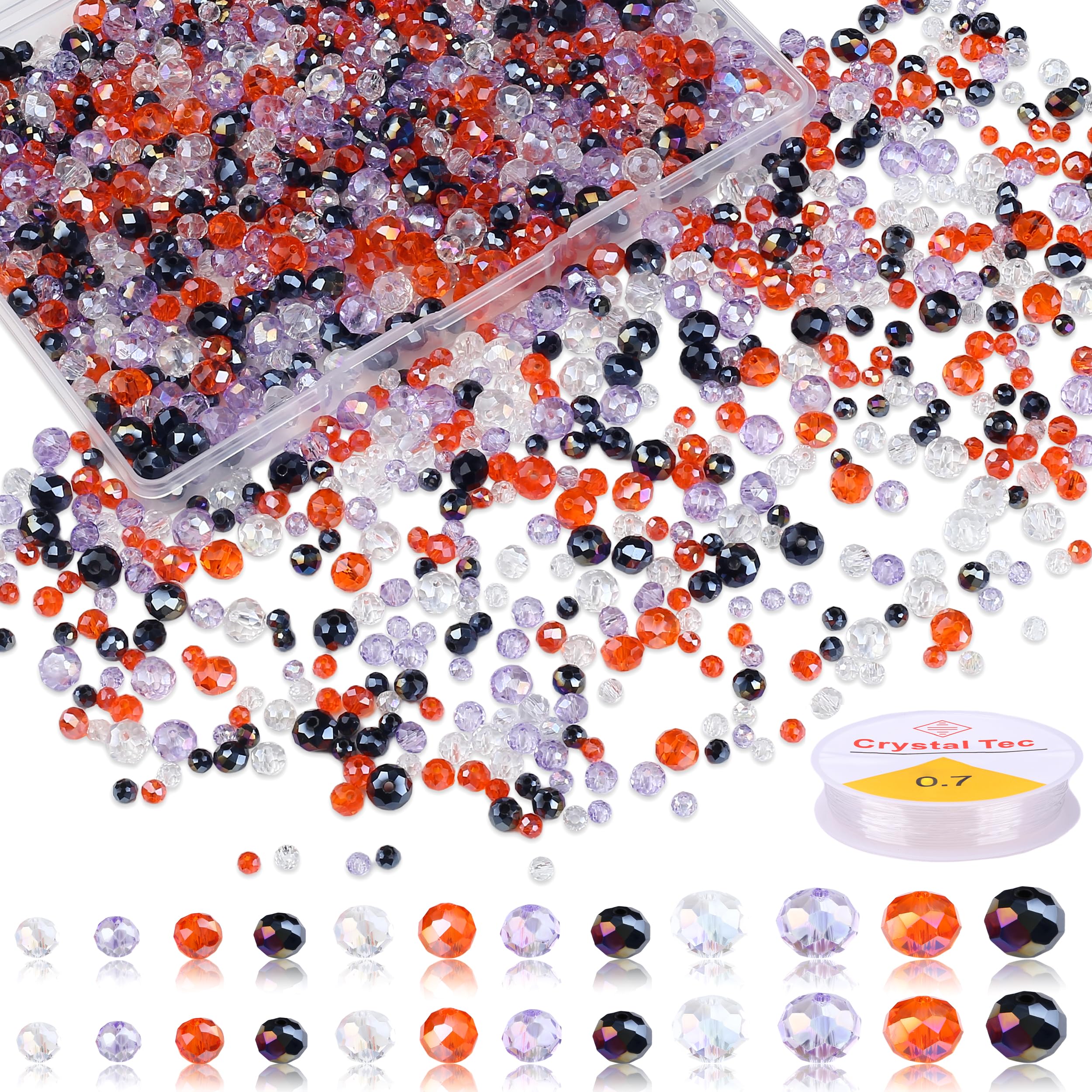 XIANNVXI 1100Pcs Faceted 4 Colours Halloween Glass Beads