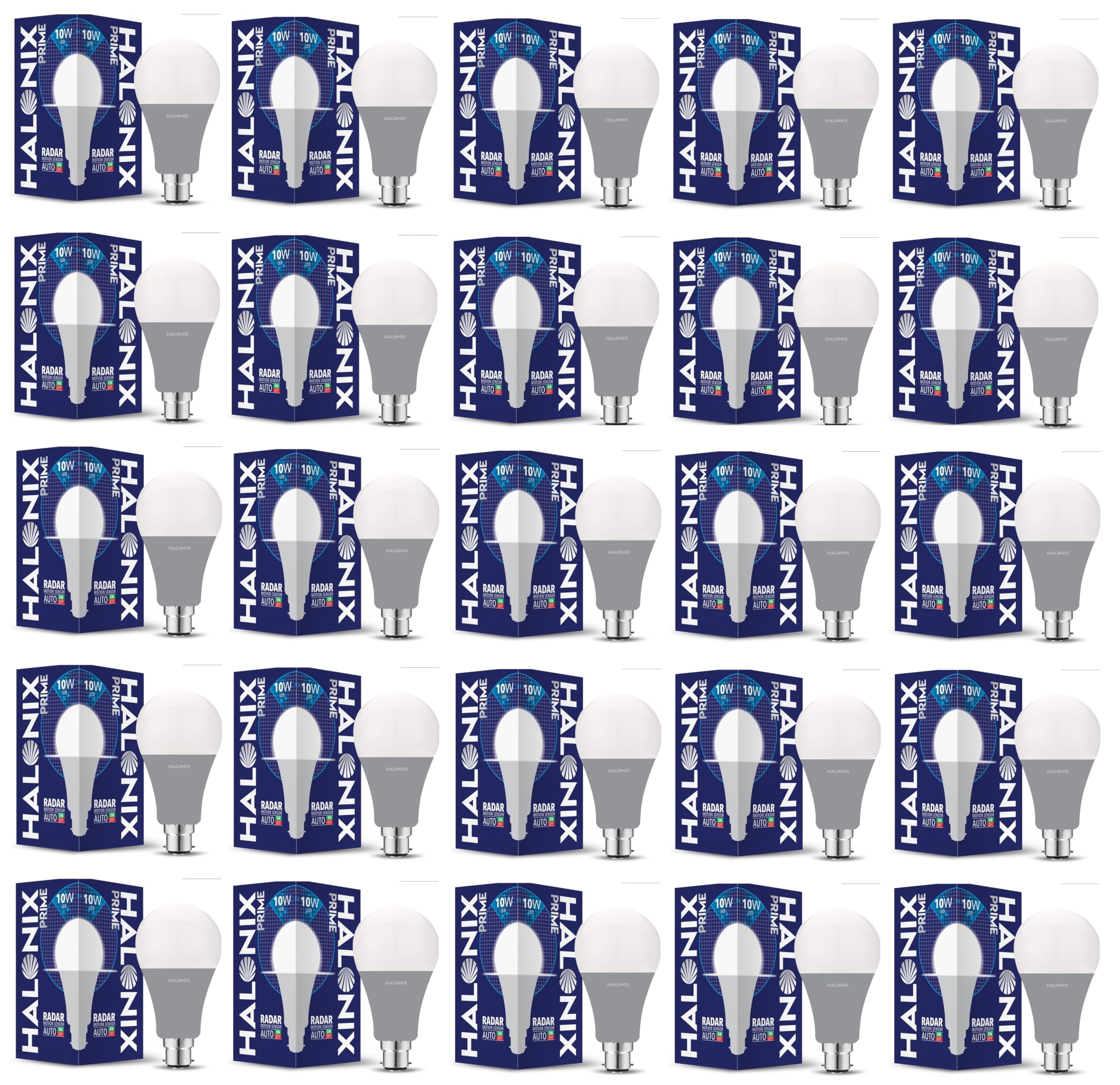 Halonix Radar 10W B22 Cool day white Motion Sensor Led Bulb, Auto on-Auto off, Pack of 25, White
