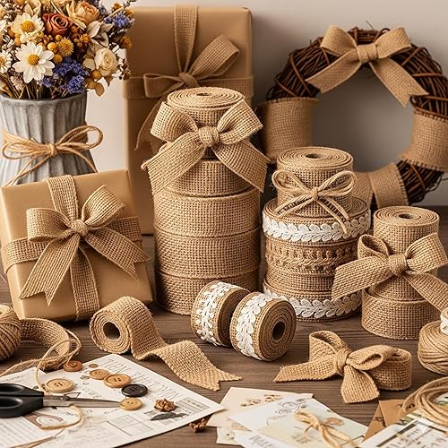 Miniatura 7 de Cinta de arpillera de 4 pulgadas x 15 yardas de yute natural de 4 pulgadas, 5 yardas, 3 rollos, (natural, 4 pulgadas x 15 yardas)