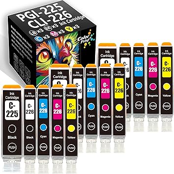 ColorPrint Compatible 225 226 Ink Cartridge Replacement for Canon PGI225 CLI226 PGI-225 CLI-226 for PIXMA MX882 iP4920 MG5120 MG5220 MG6220 MG6120 MG8220 MX892 MG5320 Printer 5 colors-3 sets,15Pack