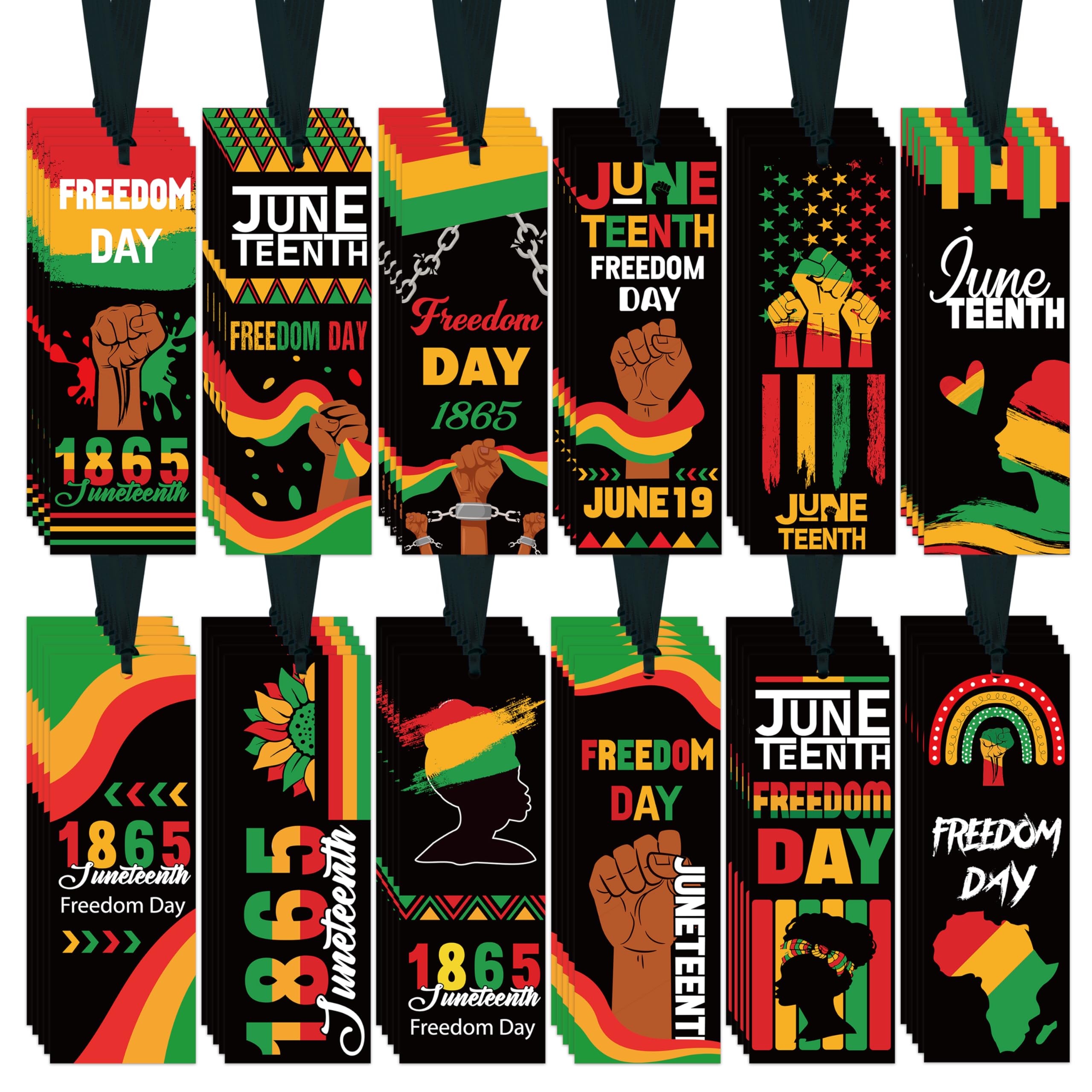 Haooryx Juneteenth Bookmarks - 1865 Juneteenth Bookmarks with Ribbon Celebration June 19 Freedom Day Book Marks for Africa Americans Independence Day