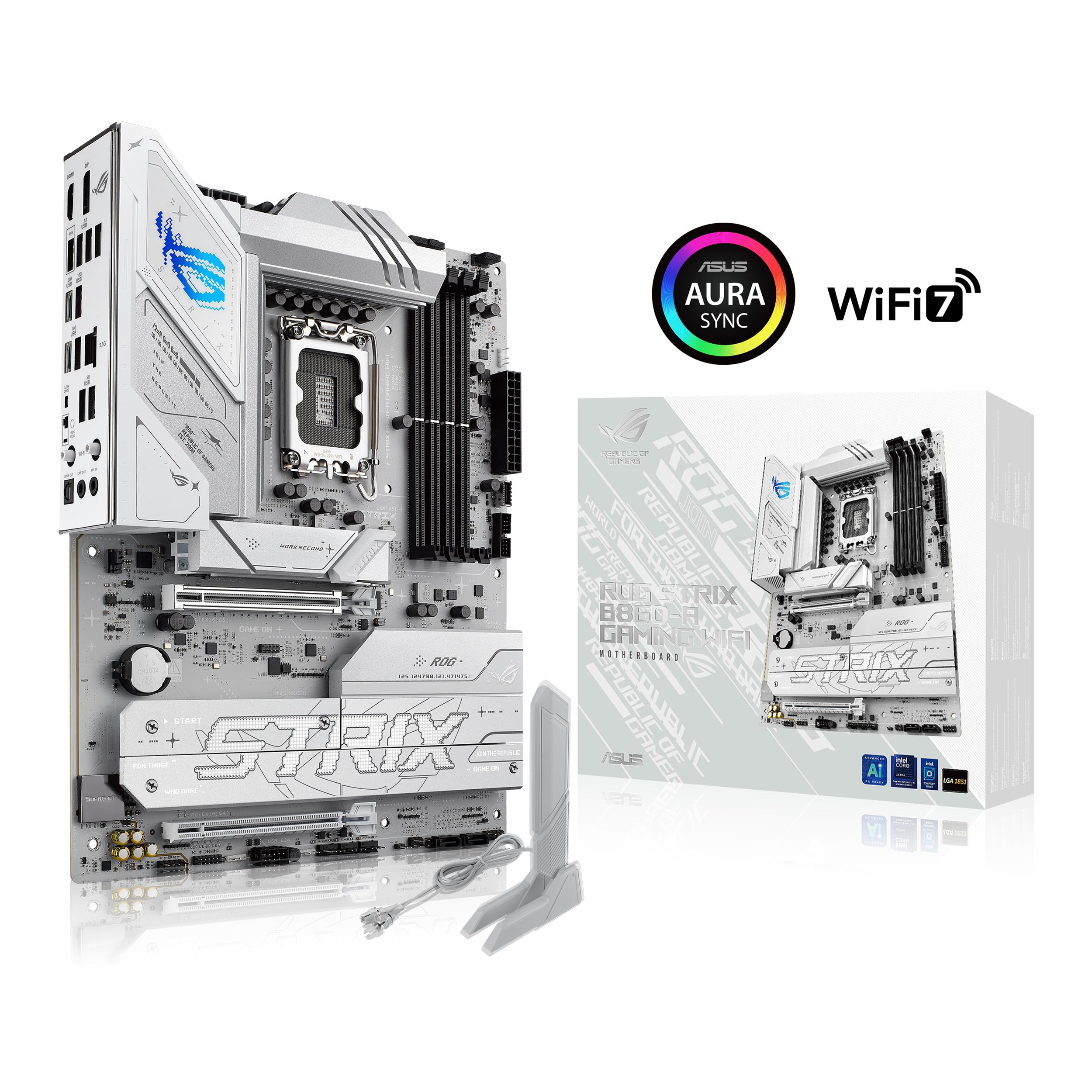 ASUS ROG Strix B860-A Gaming WiFi, płyta główna ATX, gotowa do komputerów z zaawansowaną SI, 14+1+2+1 stopnie zasilania, DDR5, PCIe 5.0, cztery gniazda M.2, WiFi 7, AI Networking II, Aura Sync RGB