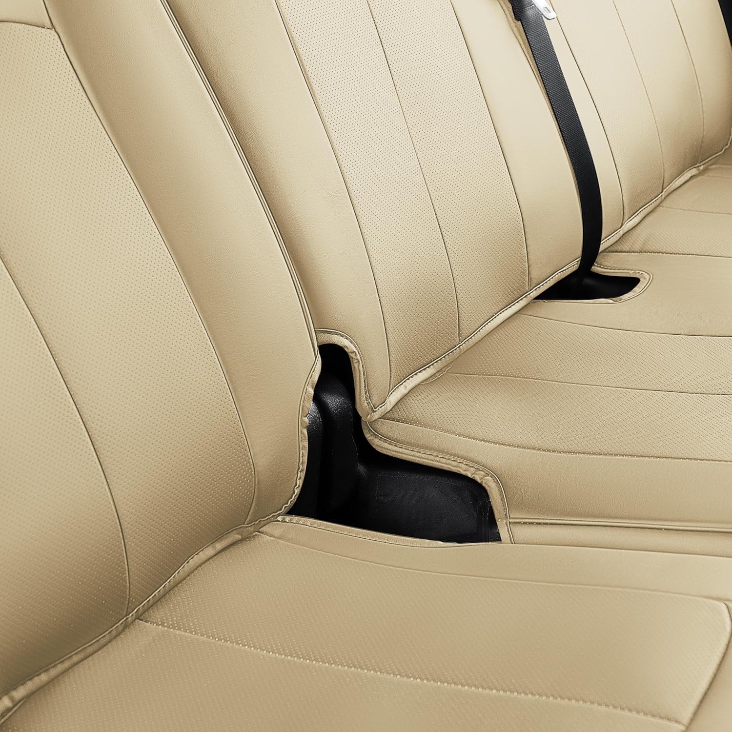 OASIS AUTO Custom Fit Seat Covers for 2014-2018 Chevy Silverado GMC Sierra 1500 2500HD 3500HD (Crew, Double & Extended Cab), Full Set Premium Leatherette, Waterproof Pickup Truck Protectors (Tan)