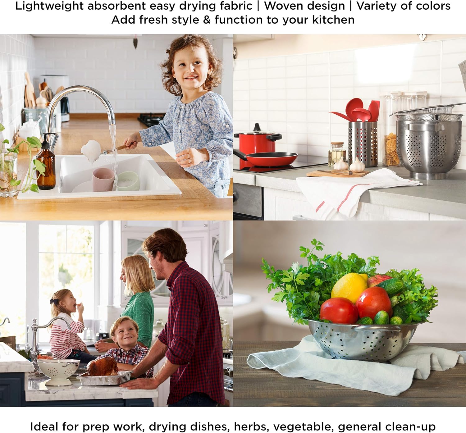Bedford Home Towel Set Kitchen Dish Cloth, Set of 8, Mult-Color