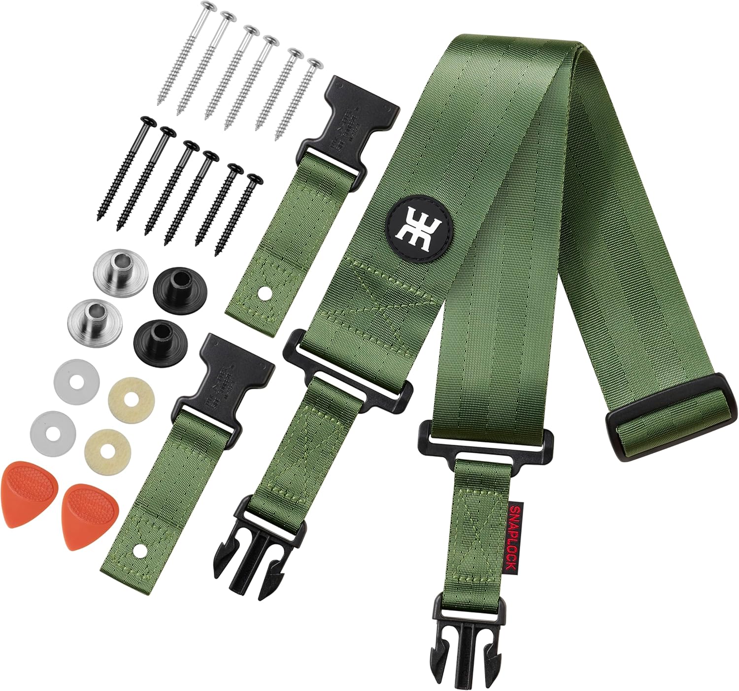 Amumu SNAPLOCK Pro Guitar Strap - Quick-Release Buckle, Screw Fasten Ends, Quick-Fetch Pick Holder, Adjustable 38"-57", Fits Bass, Electric Guitars, Gift for Guitarists, Army Green