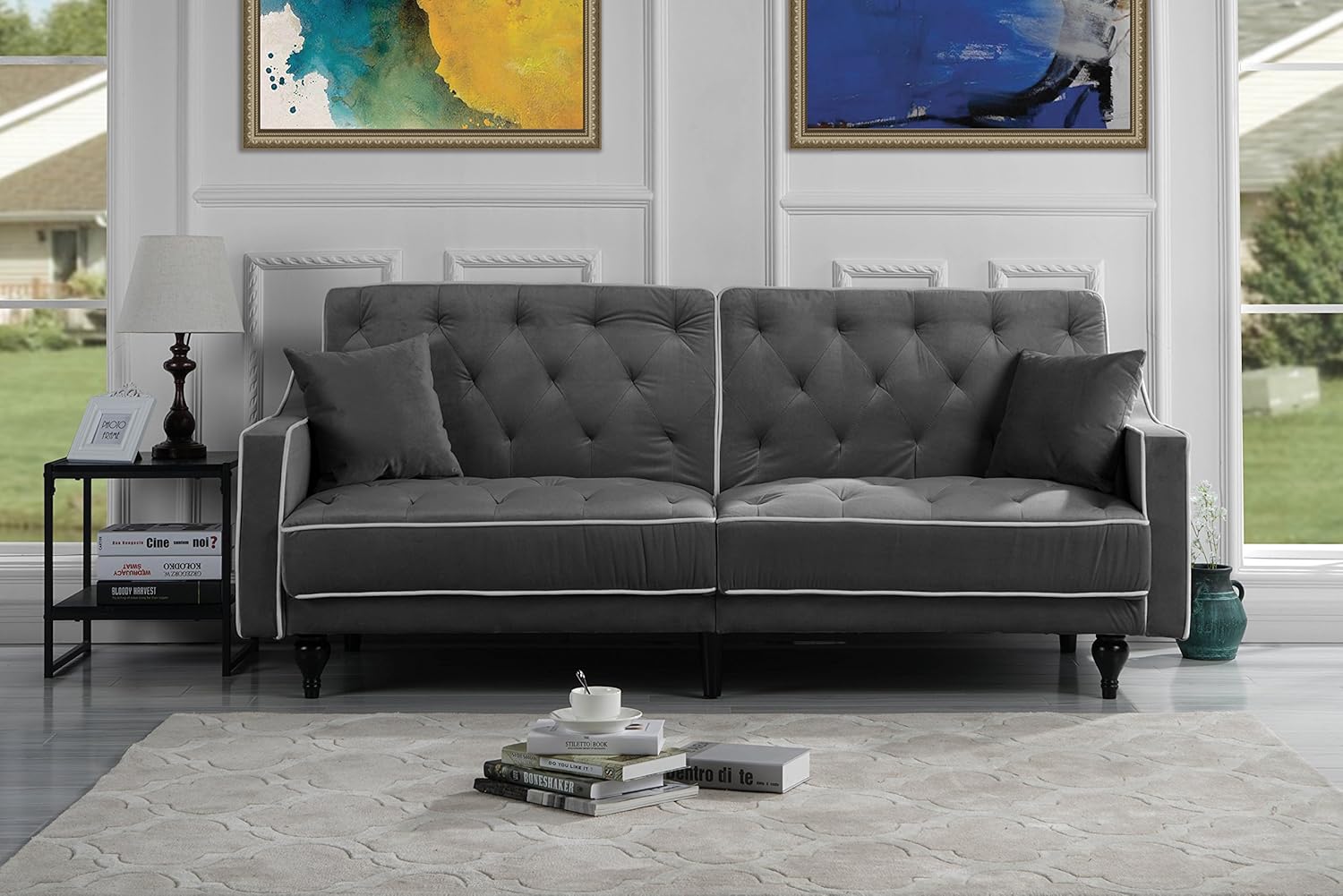Sofamania Mid Century Modern Two Tone Splitback Tufted