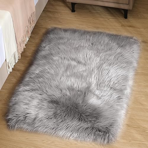 Miniatura 205 de Goolela Alfombra de piel sintética blanca de 2 x 6 pies, alfombra rectangular de piel de oveja sintética para dormitorio, mullida y mullida Blanco