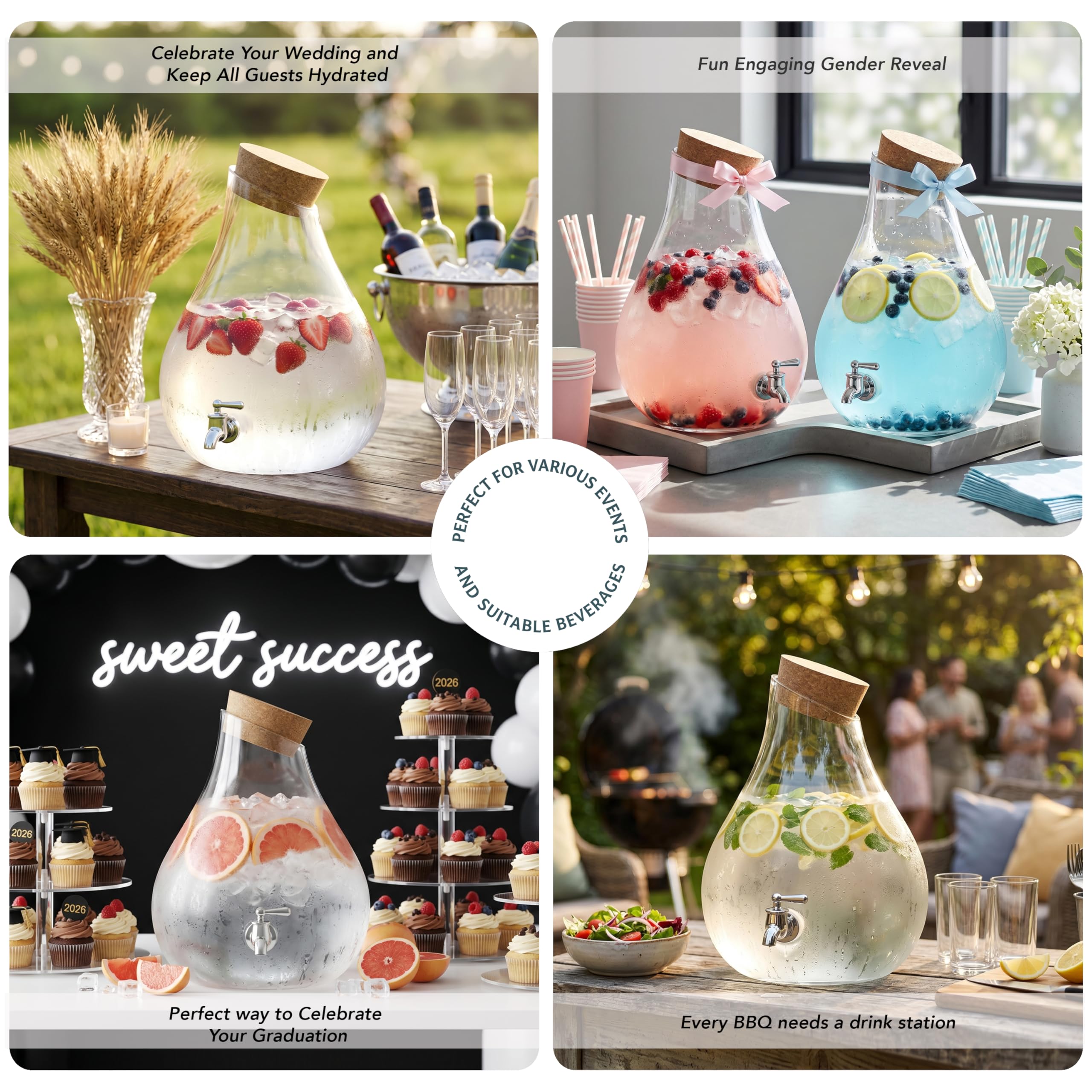 Style Setter Dispensador de bebidas frías de alta calidad con jarra de vidrio de capacidad de 2.5 galones, espiga acrílica a prueba de fugas en una hermosa caja de regalo, ideal para fiestas