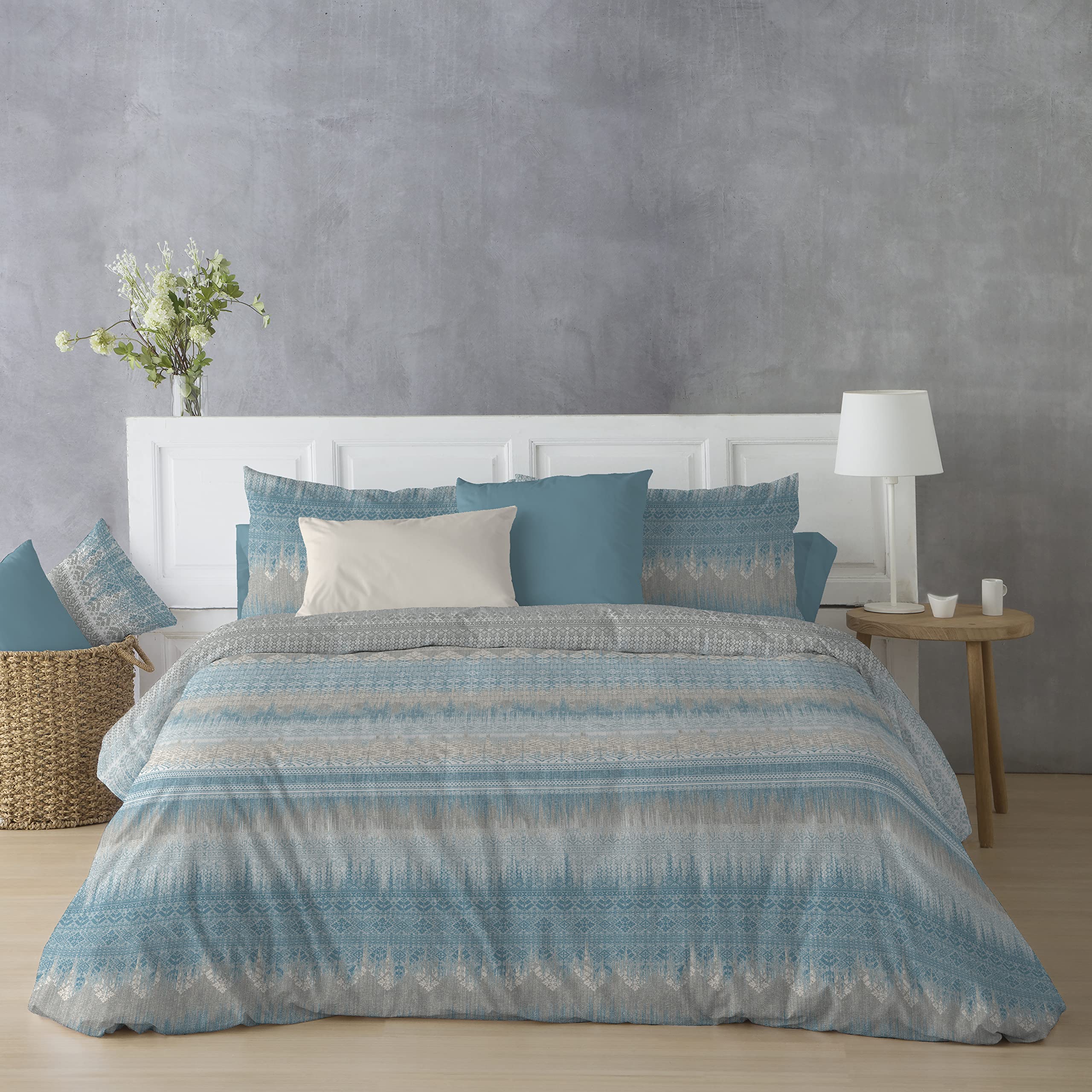 DHESTIA HOME - Funda Nordica Étnica PoliAlgodón Kalma (240x240 cm - Cama 135/150/160, Zafiro)