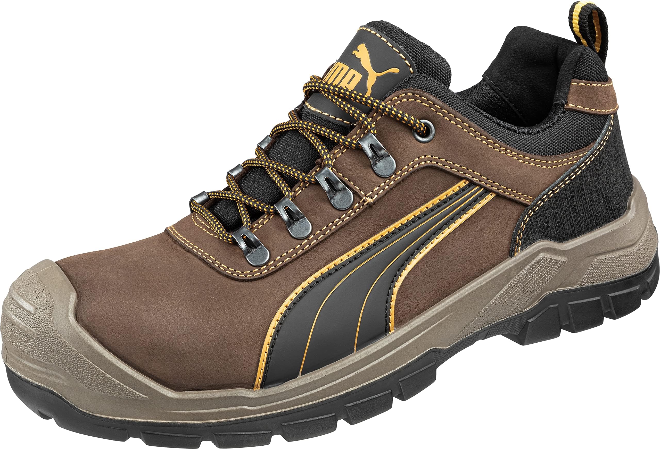 Puma 640730-402-39"Sierra Nevada" Safety Shoes, Low S3, HRO SRC, Size 6, Brown/Black/Yellow