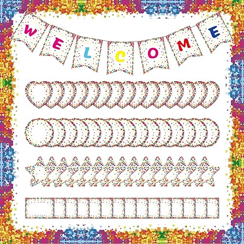 30 piezas de 29.5 pies de confeti bordes de tablero de anuncios coloridos para el aula con cartel de bienvenida, banderines de confeti, 60 piezas,