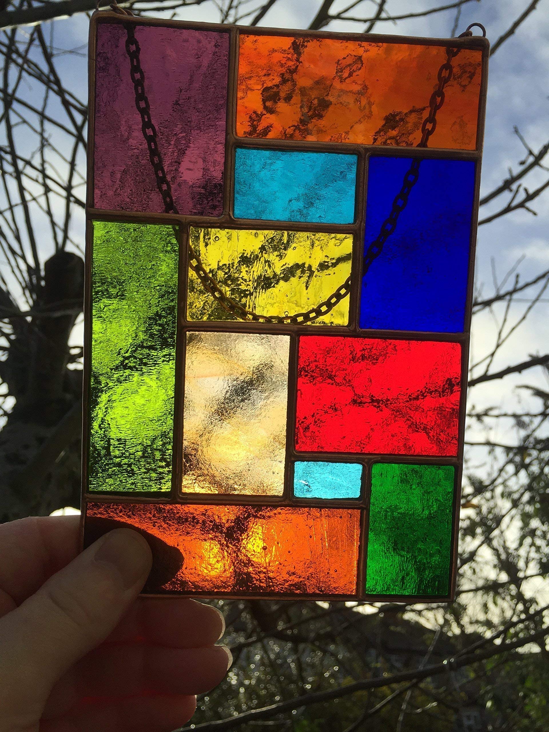 Panel de vidrieras, atrapasueños abstractos multicolor de cobre, hecho a mano, regalo artístico para ventana