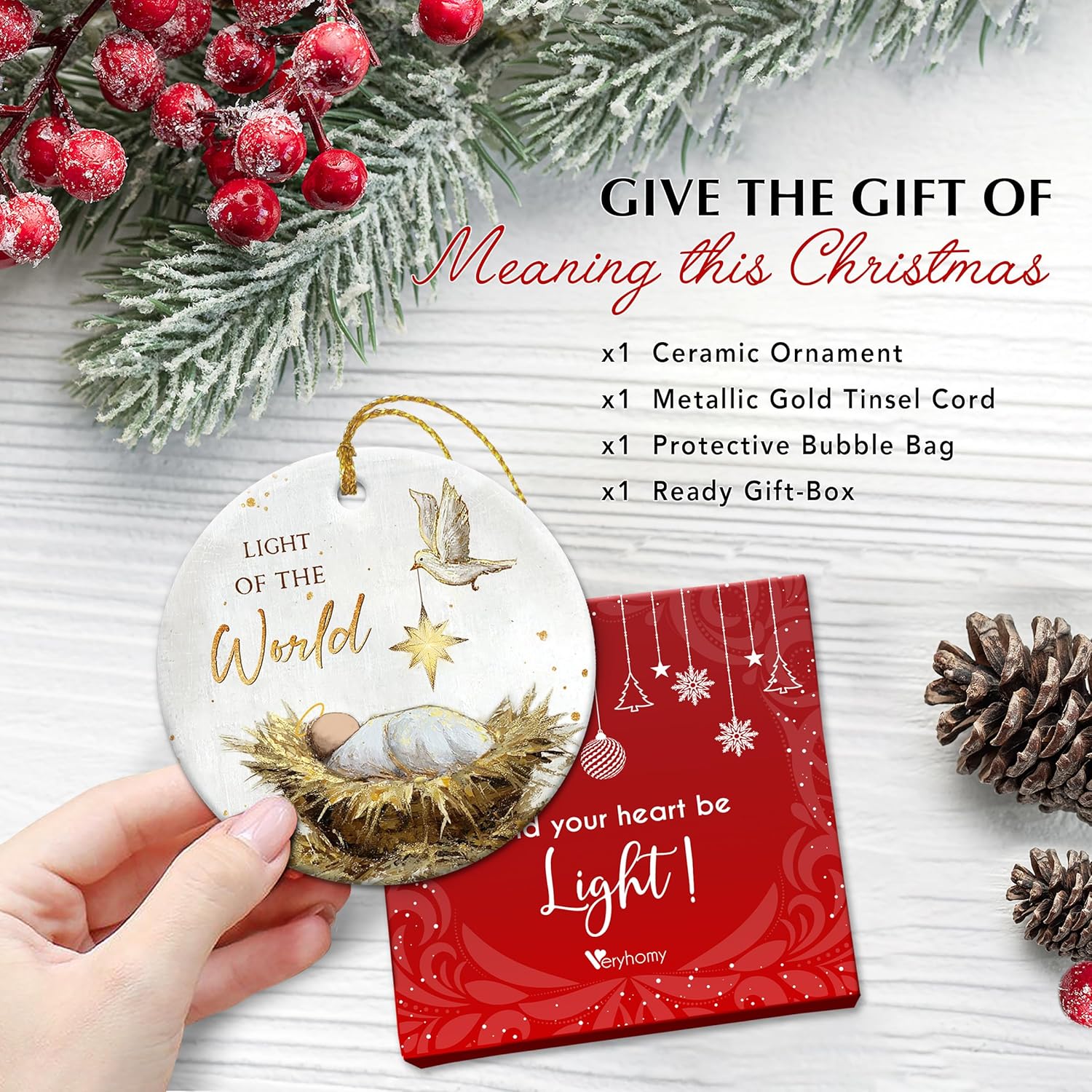 Nativity Christmas Tree Ornaments 2025 - Silent Night Birth of Jesus Scene, Religious Christmas Ornament, Christian Gifts for Faith Believers Women Men - Double-Sided Ceramic Holiday Keepsake - Image 3