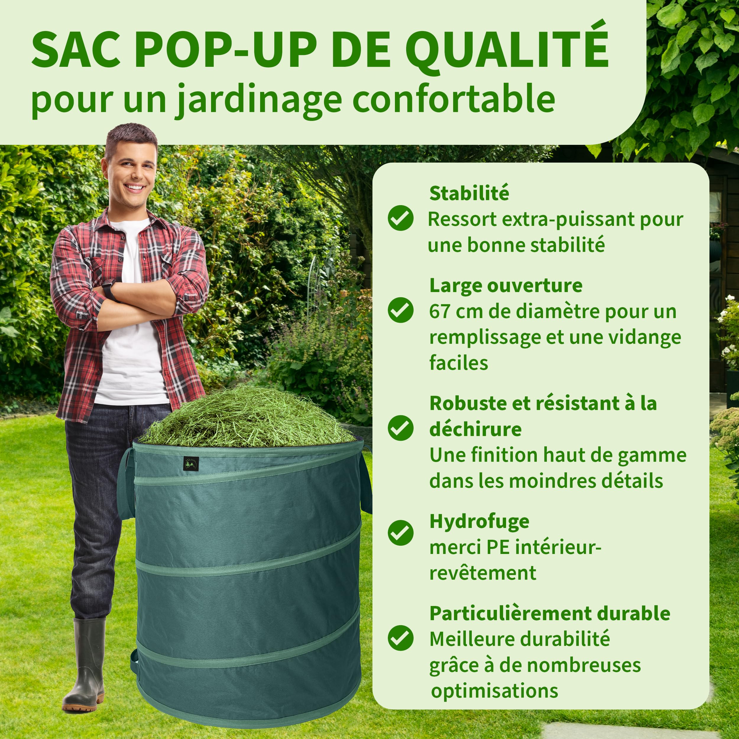 TTL Garden - Lot de 2 sacs de jardin pop-up de qualité supérieure - 270 l - 220 g/m² - 600D Oxford - 270 l - Pliables - Grand et stable - Pour déchets de jardin - À monter soi-même