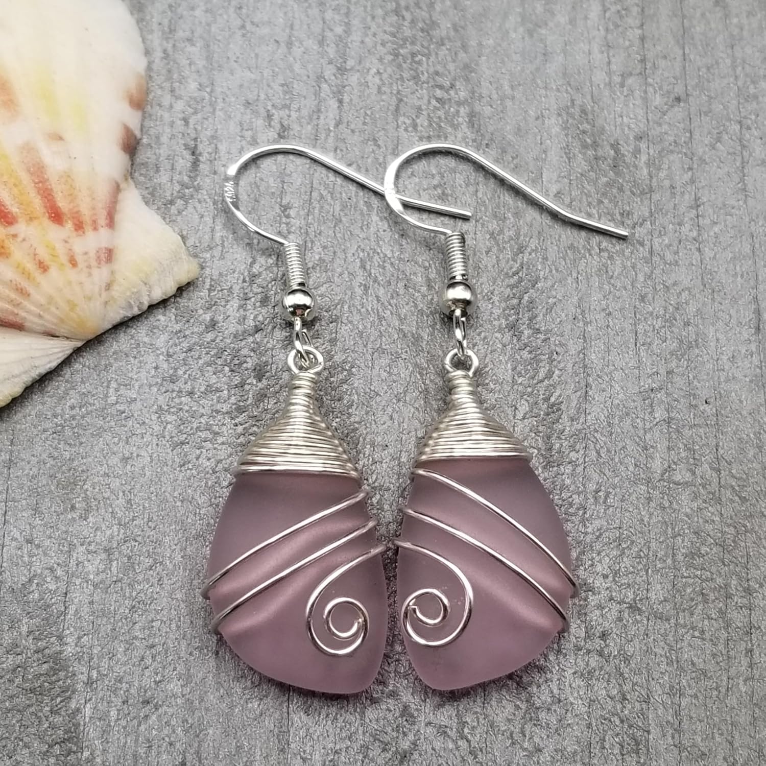 Yinahawaii Handmade Sea Glass Earrings, Hawaiian Jewelry, Top Wire Wrapped Earrings, Unique Handmade Earrings, Sea Glass Jewelry For Women Birthday Gift For Women