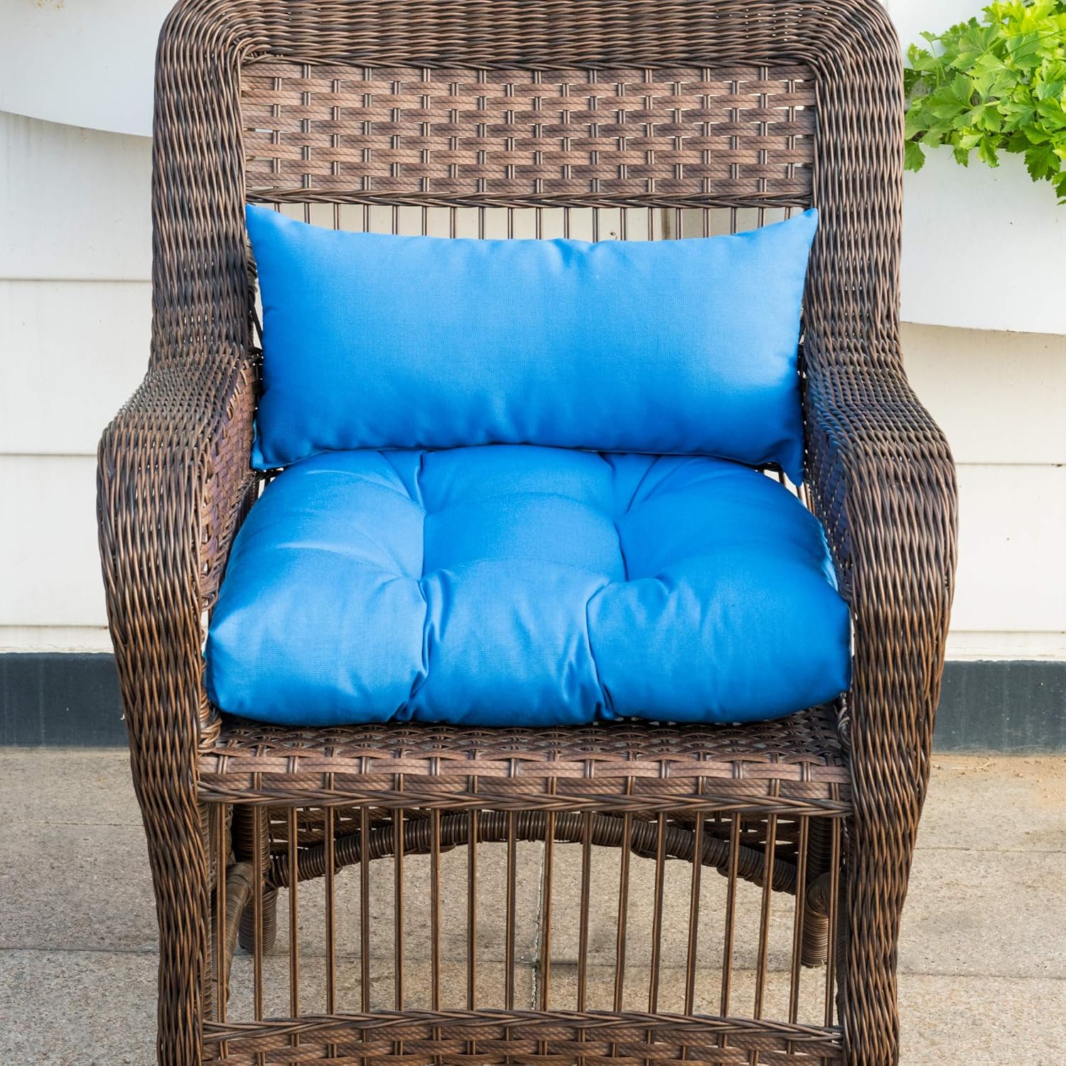 QILLOWAY Outdoor Wicker Cushion Set of 5 - Waterproof Fade Resistant Patio Furniture Cushions, Loveseat 2 U-Shape 2 Lumbar Pillows for Porch, Bench, Backyard, Garden, Blue