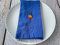 Vista 2 de Servilletas de lino 100% lino francés, servilletas de tela de lino puro lavado a la piedra, tamaño 18 x 18 pulgadas, juego de 4, Tropics (arándano)