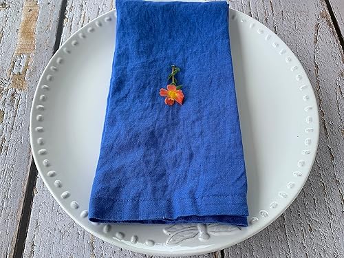 Miniatura 2 de Servilletas de lino 100% lino francés, servilletas de tela de lino puro lavado a la piedra, tamaño 18 x 18 pulgadas, juego de 4, Tropics (arándano)