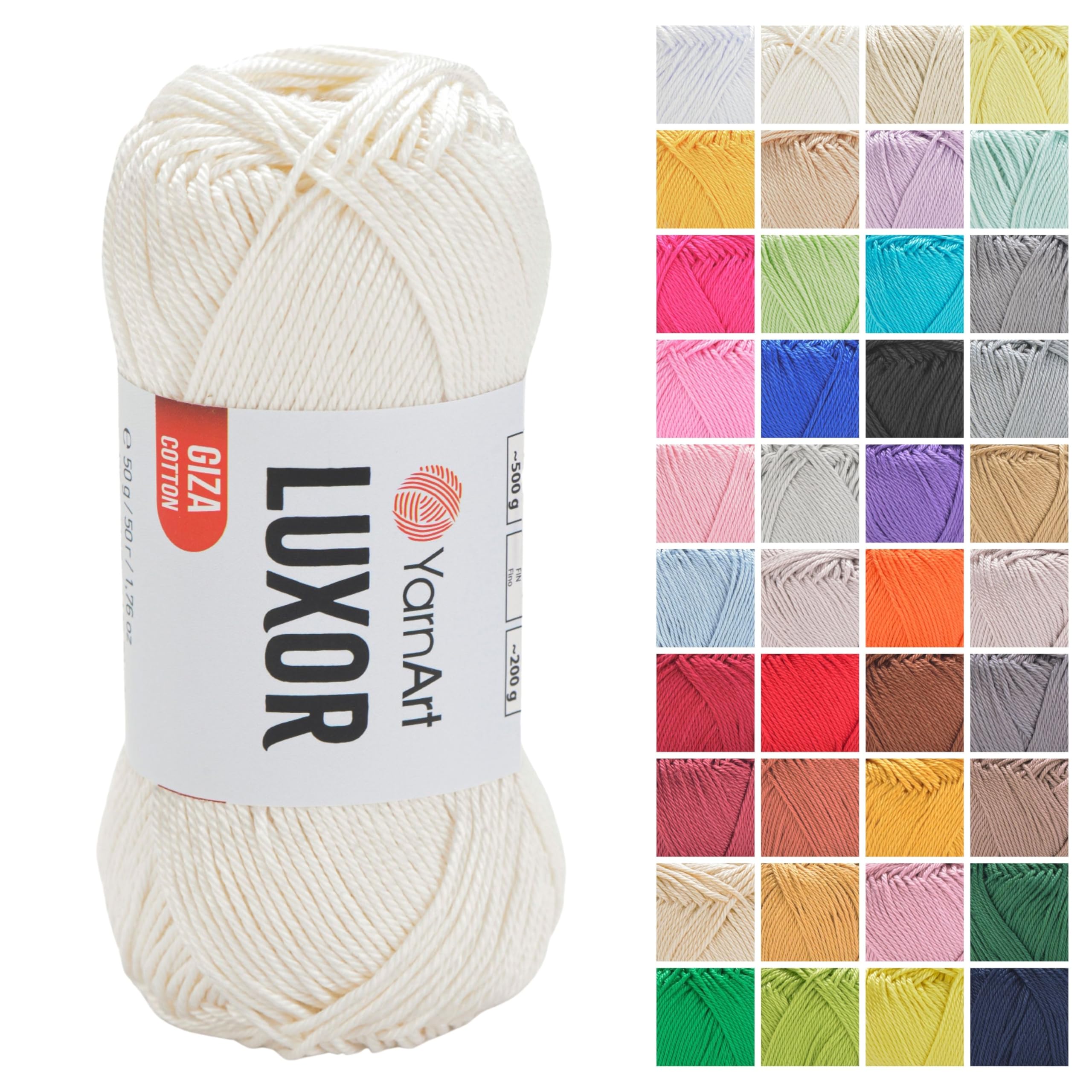 YarnArt Luxor Mercerized Cotton Yarn – 100% Giza Cotton, Smooth Texture, 50g (1.76 oz), 125m (136 yds), Lightweight Yarn for Summer Projects, Amigurumi, Baby Items, and Accessories (1201)