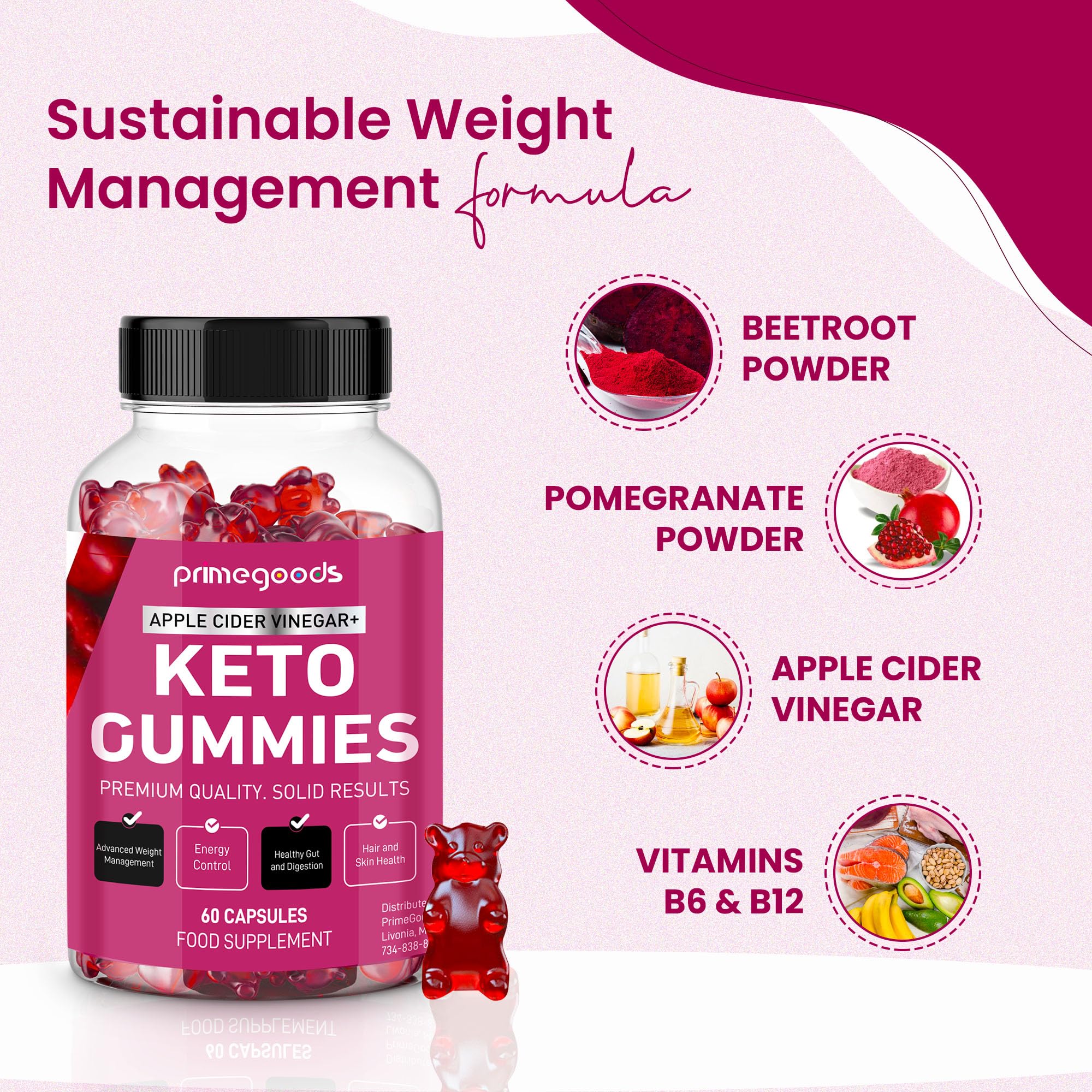 Keto ACV Gummies Advanced Weight Loss Formula-Apple Cider Vinegar gummies-1000mg avc with Vitamins B12 & B6- Weight Loss Gummies for Women and Men-Energy-Digestion-Natural-Pomegranite-Beetroot — Amazon image 4