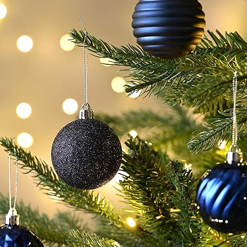 Miniatura 6 de Valery Madelyn Juego de adornos de Navidad para árbol de Navidad, 24 quilates, adornos de bolas inastillables de color azul marino, adorno colgante