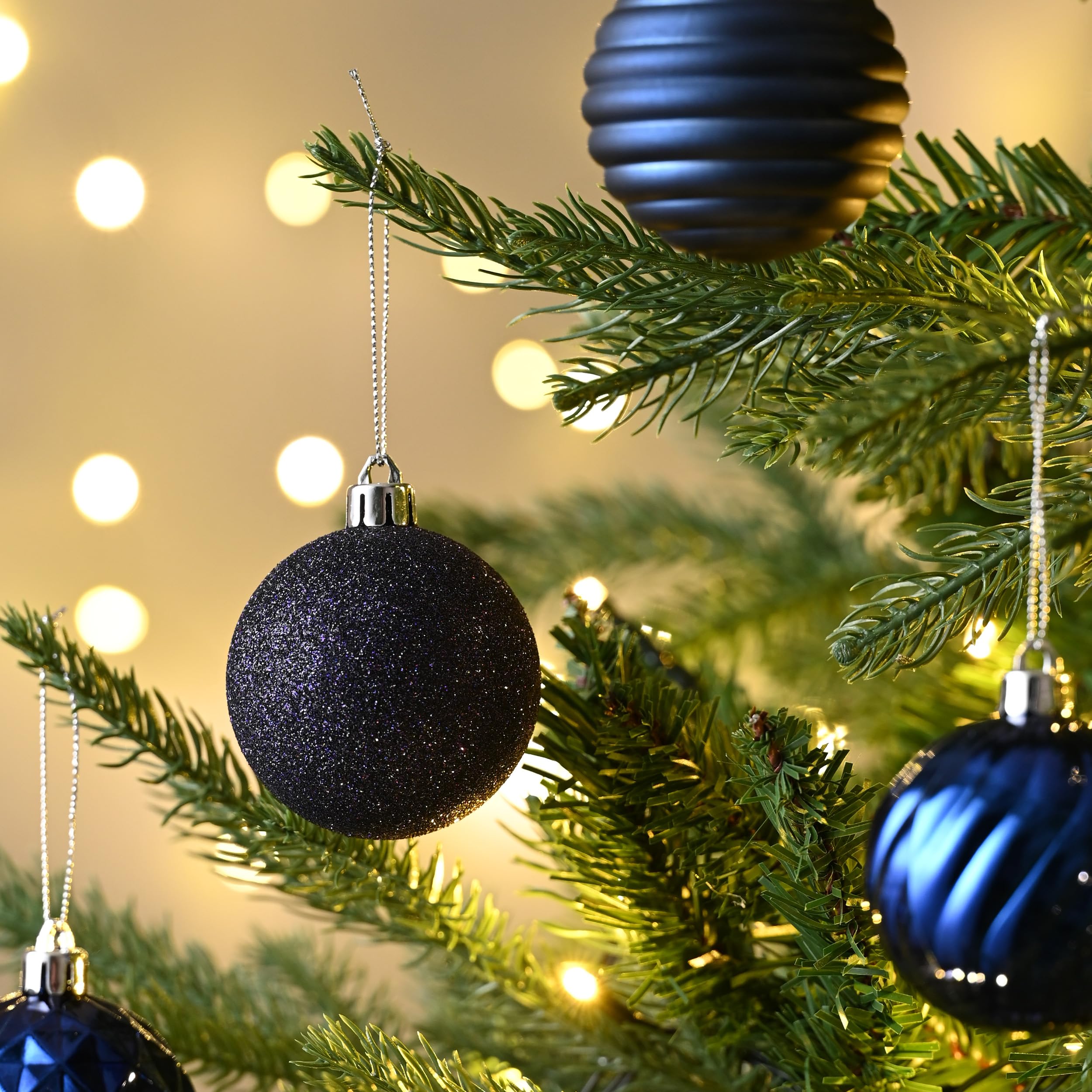 Valery Madelyn Christmas Tree Ornaments Set, 24ct Navy Blue Shatterproof Christmas Tree Decorations Bulk, 2.36 Inches Hanging Ball Ornaments for Xmas Trees Holiday Decor
