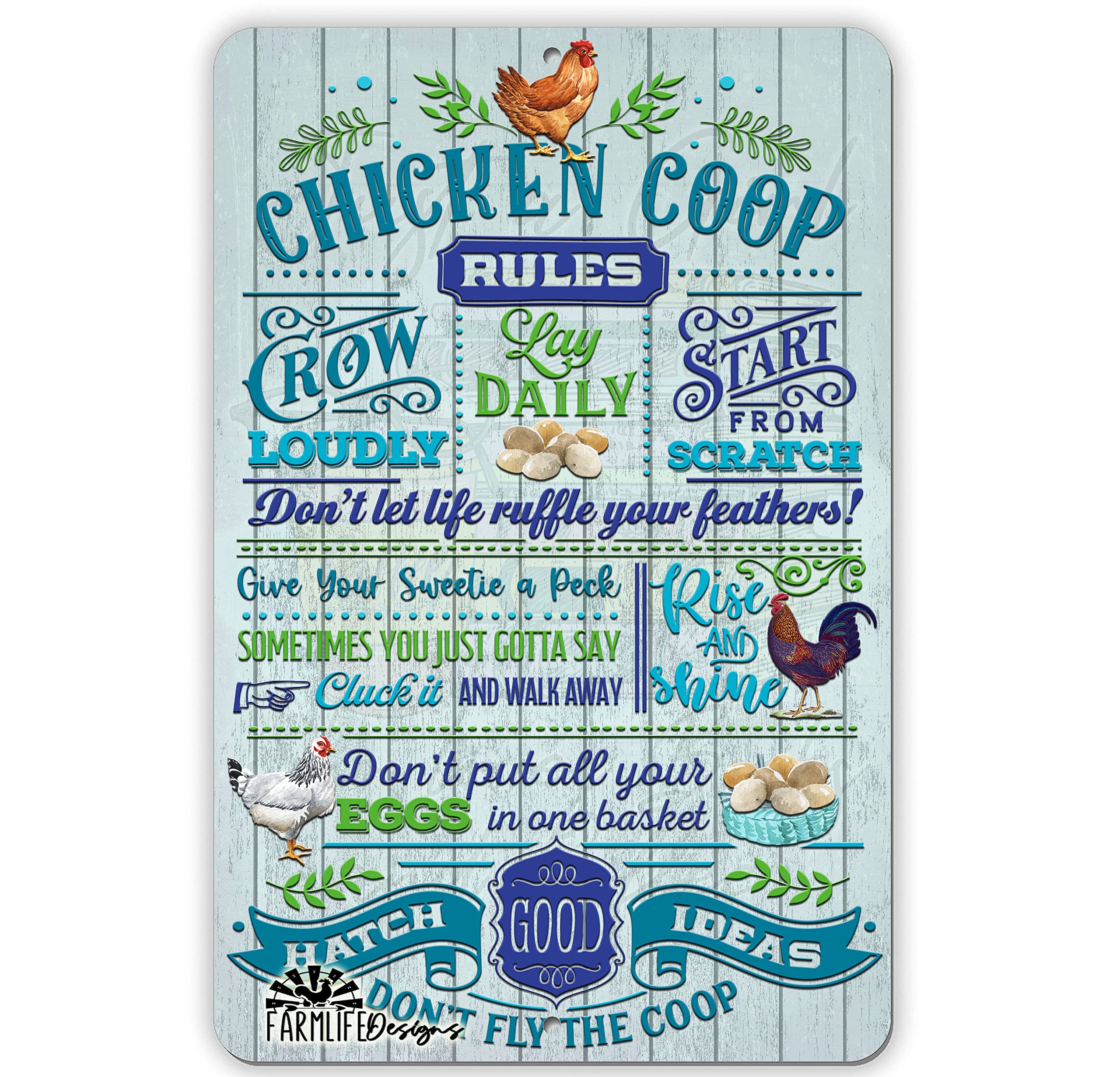 Niekea Boys Tin Sign 118 Vintage Metal Tin Sign Chicken Sign | Chicken Coop Rules Turquoise, Blue Chickens, Hens, Rooster Sign, Chickens Decor, Chicken Lover Sign Posters Tin Sign 12X8 Inch