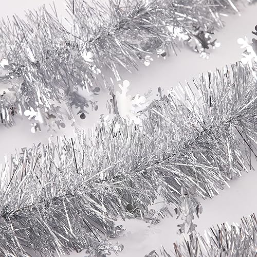 Miniatura 3 de Guirnalda de oropel de Navidad de 32 pies, guirnalda metálica de oropel de nieve, decoración de oropel de copo de nieve para suministros de fiesta