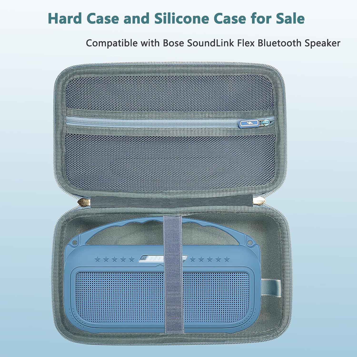 JCHPINE Silicone Cover and Hard Travel Case for Bose SoundLink Flex Bluetooth Portable Speaker, Protective Holder for Bose SoundLink Flex Speaker Accessories (Blue Case)