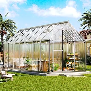 LUXOAK 181×423x195cm Gewächshaus mit Schnellmontage Verbindungen, stabilem Aluminiumrahmen und 2 Belüftungsfenstern, wetterfestes Hochleistungs-Gewächshaus für den Garten, Silber
