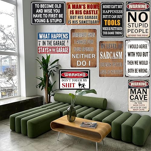 Miniatura 4 de Letreros divertidos y sarcásticos de metal con texto en inglés To Become Old And Wise You Have To First Be Young&Stupid, decoración de pared para