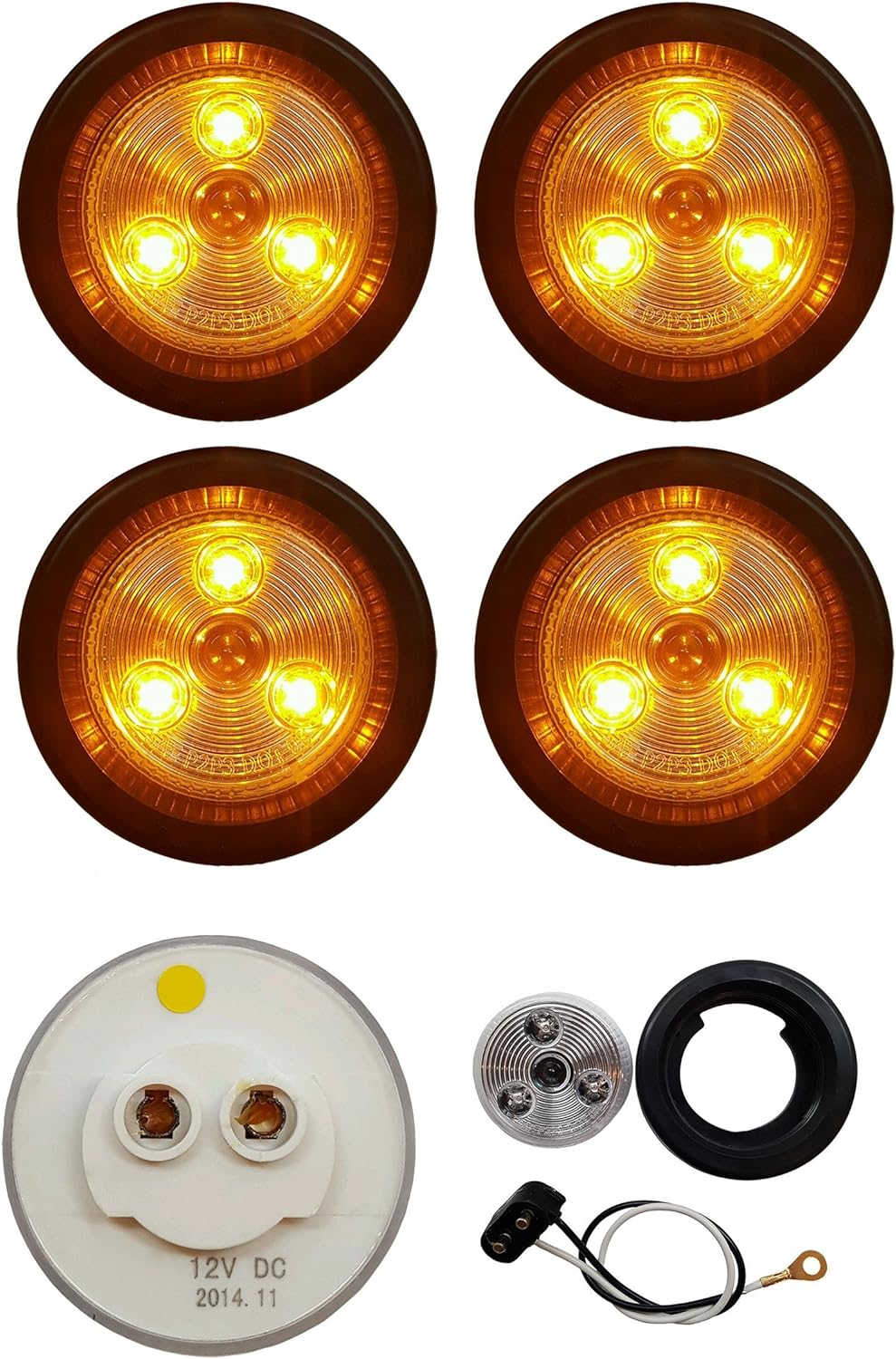 6 PACK OF LONG HAUL CLEAR/AMBER LED 2" ROUND REVERSE MARKER LIGHTS TRAILER RV 12V LED LIGHTS