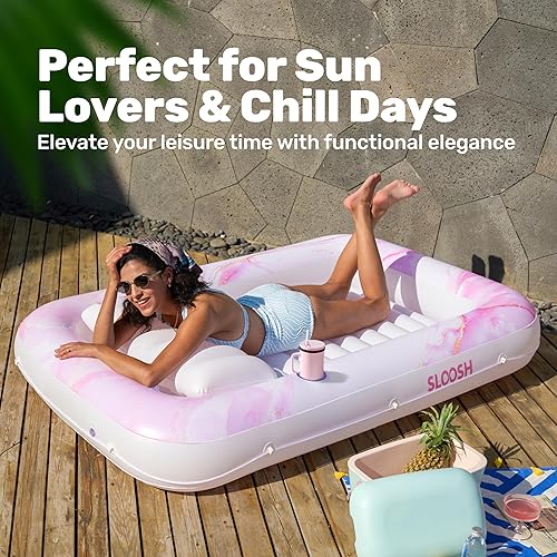 Miniatura 8 de SLOOSH Inflatable Tanning Pool Lounger Float, 70" x 46" Pool Floats Adult with Pillow, 4 in 1 Suntan Tub Raft Floatie,Sunbathing Bed Lounge for