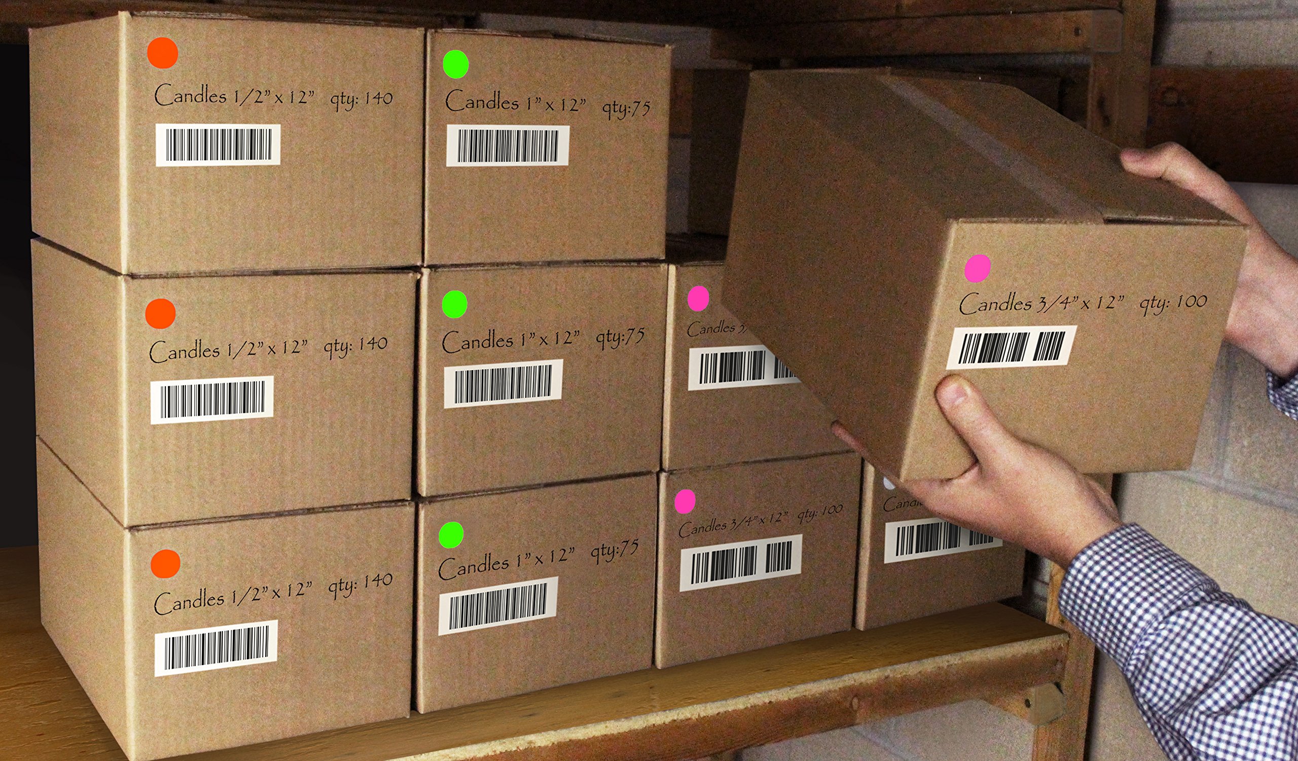 ChromaLabel Color Coding Dot Stickers - 1200 Fluorescent Green & Pink Labels, 0.75 Inch