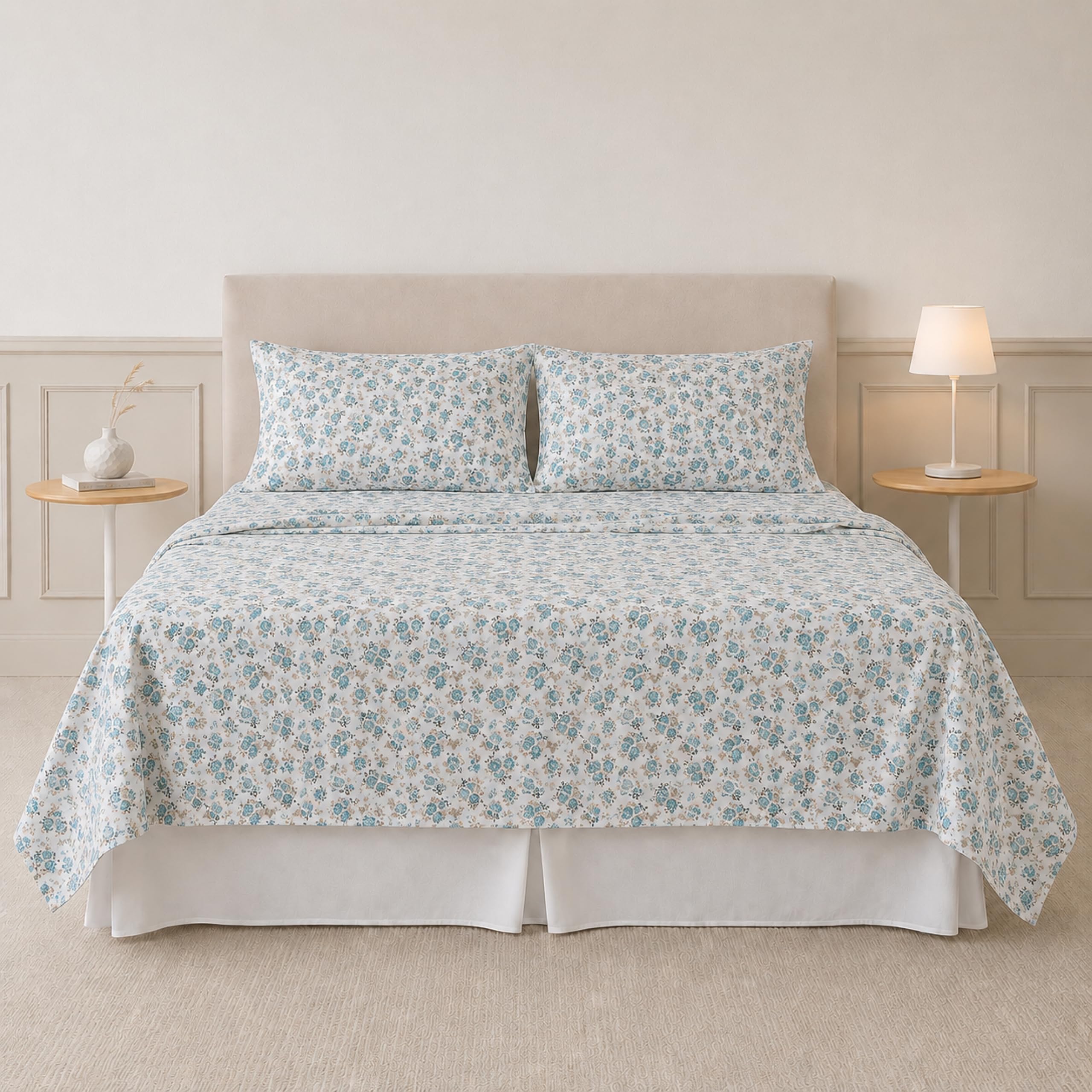 Modern Threads Lenzuola in morbida microfibra stampata – Lussuosa biancheria da letto in microfibra – Include lenzuolo piatto, lenzuolo con angoli con tasche profonde e federe Forever Roses King