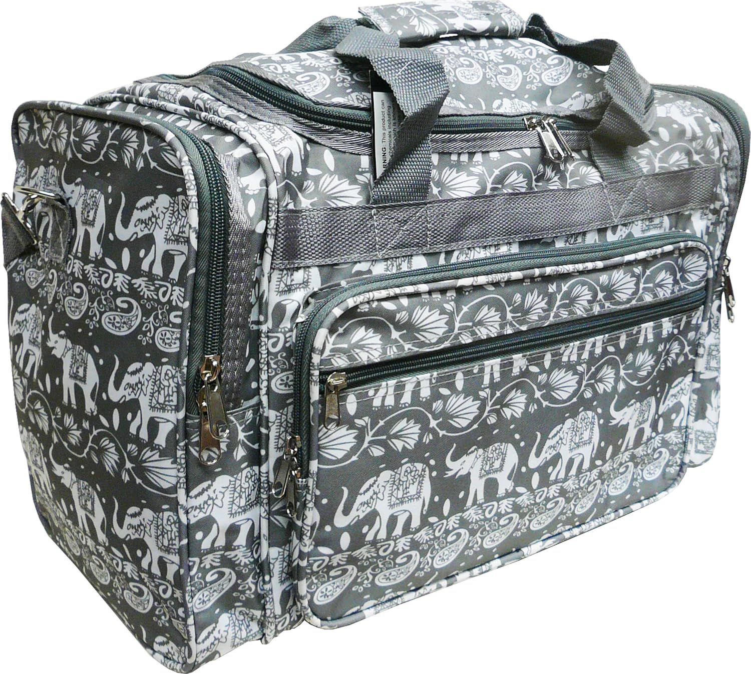 19 Inch Elephant Print Duffel Bag Gray Duffle