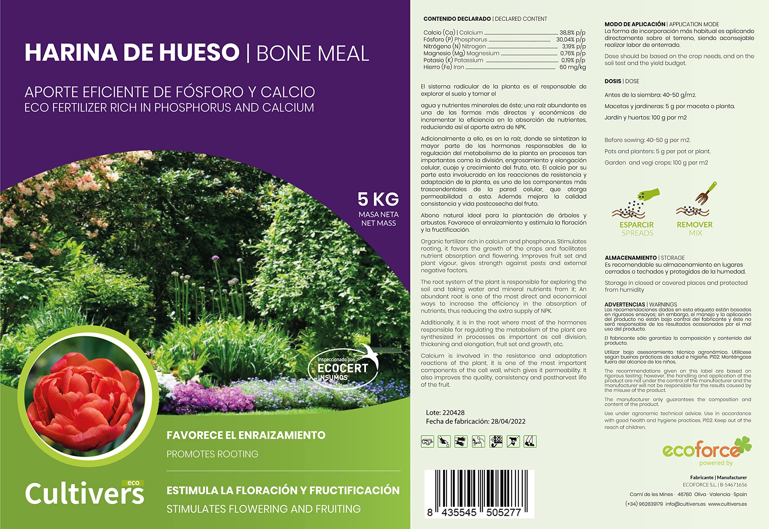 CULTIVERS Farina D'Osso Biologica 2x1 Kg - Concime Per Piante Con 30% Fosforo E 38% Calcio, Fertilizzante Naturale Per Orto E Giardino, Migliora Fioritura E Radicamento, ECOCERT