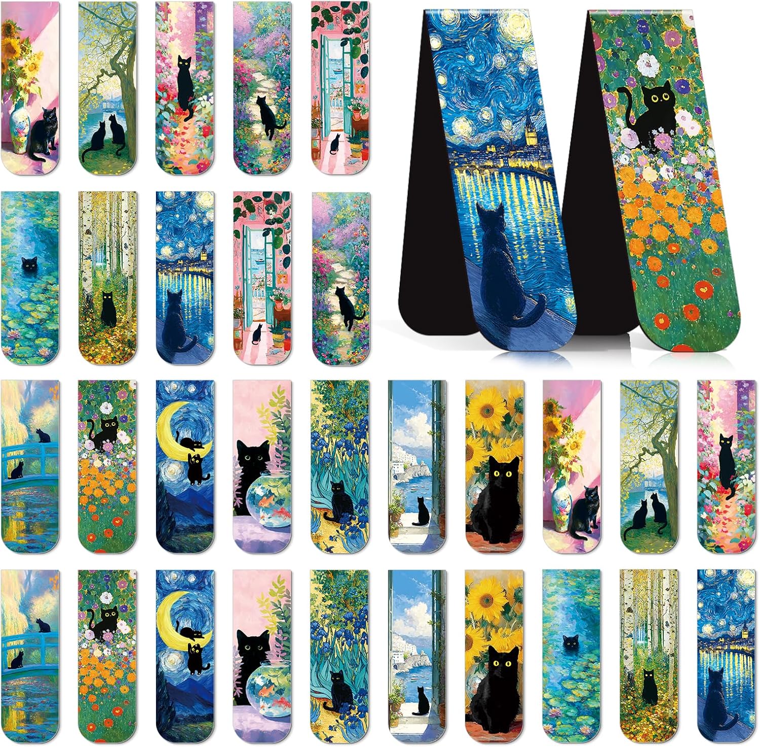 30 Pcs Black Cat Magnetic Bookmark Animal Book Mark Page Clip
