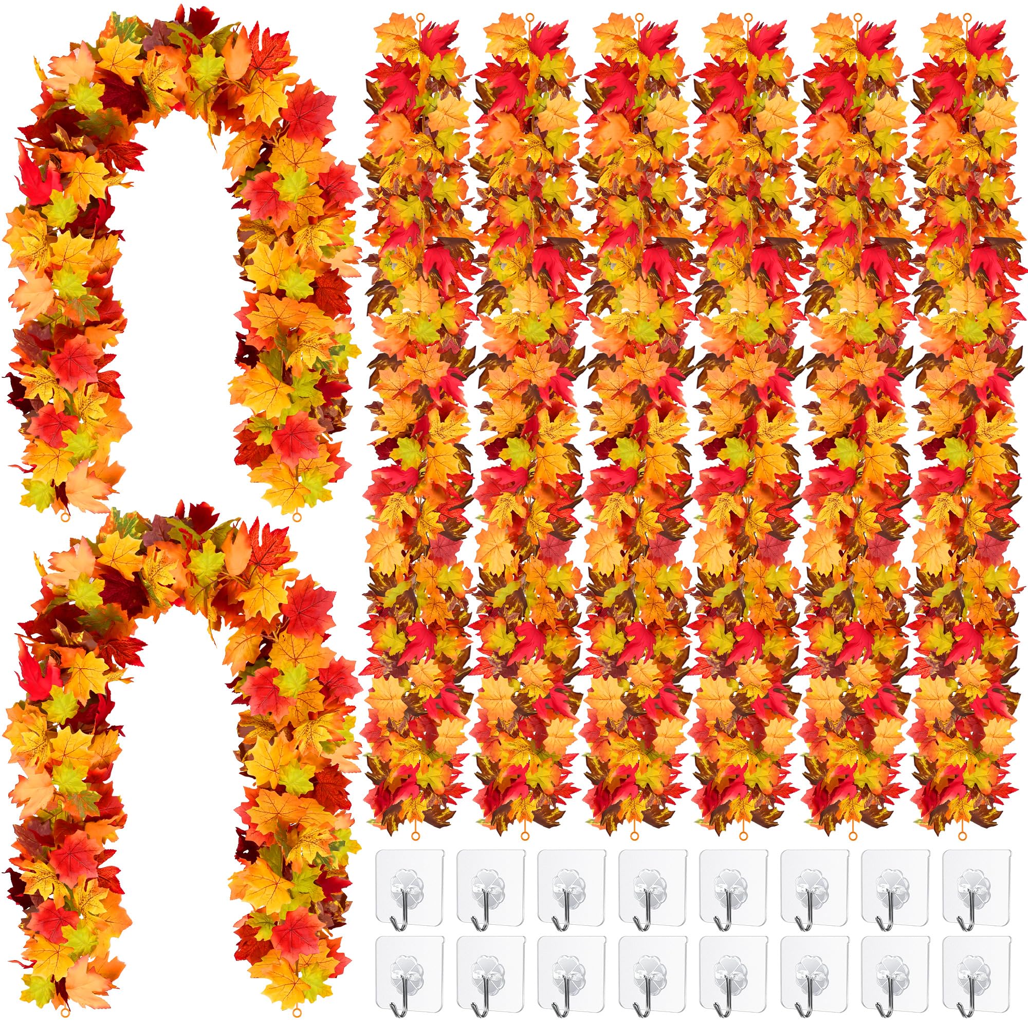 Guirlande de feuilles d'érable d'automne artificielle colorée lot de 8 pièces