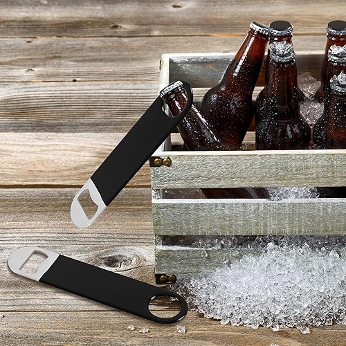 Miniatura 3 de Saedy Abrebotellas de cerveza de acero inoxidable de 3 piezas, abrebotellas plano recubierto de goma, negro