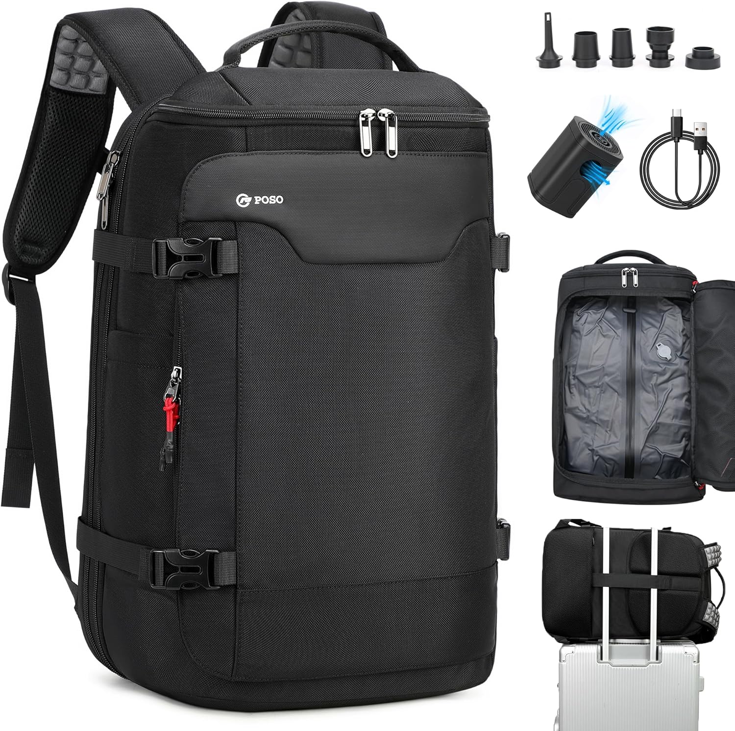 Vacuum backpack travel?60L Expandable Vacuum Seal Compression Travel Backpack for 17" Laptop, Water Resistant Carry on backpack for Men Women, Ideal for Travel/Camping/Laptop Black