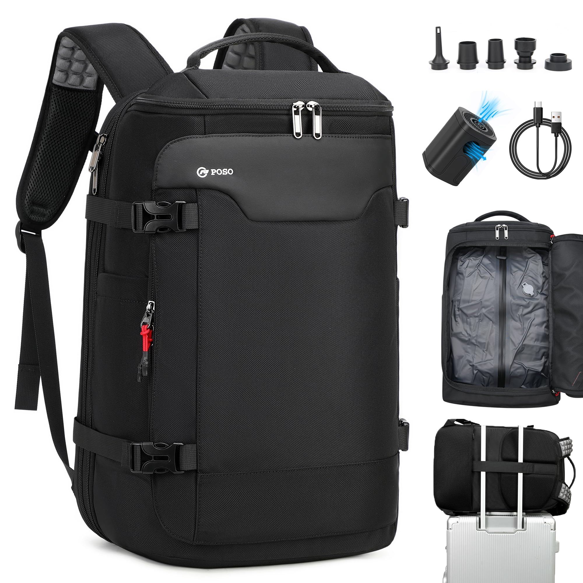 Zaino Sottovuoto Viaggio, Zaino da viaggio a mano per aereo, Zaino per laptop da 17 pollici, 60L Scalabile con Sistema di Compressione per Donne e Uomini