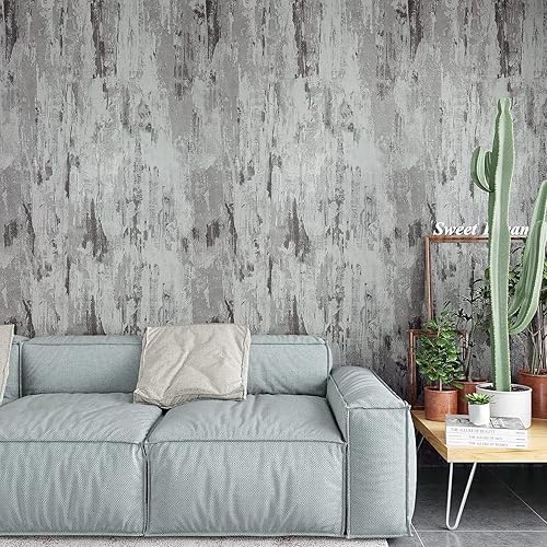 Miniatura 2 de VEELIKE Papel tapiz de yeso rústico para despegar y pegar, papel tapiz de concreto texturizado para baño, dormitorio, 15.7 x 118 pulgadas, papel de