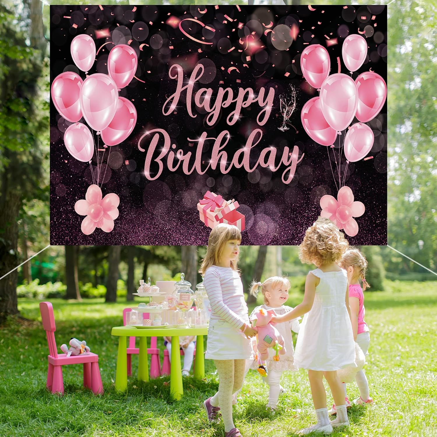 Pink Birthday Decoration Background, 71x43Inch Happy Birthday Banner, Photo Booth Banner & Sign for Party Anniversary, Baby Shower - Image 5