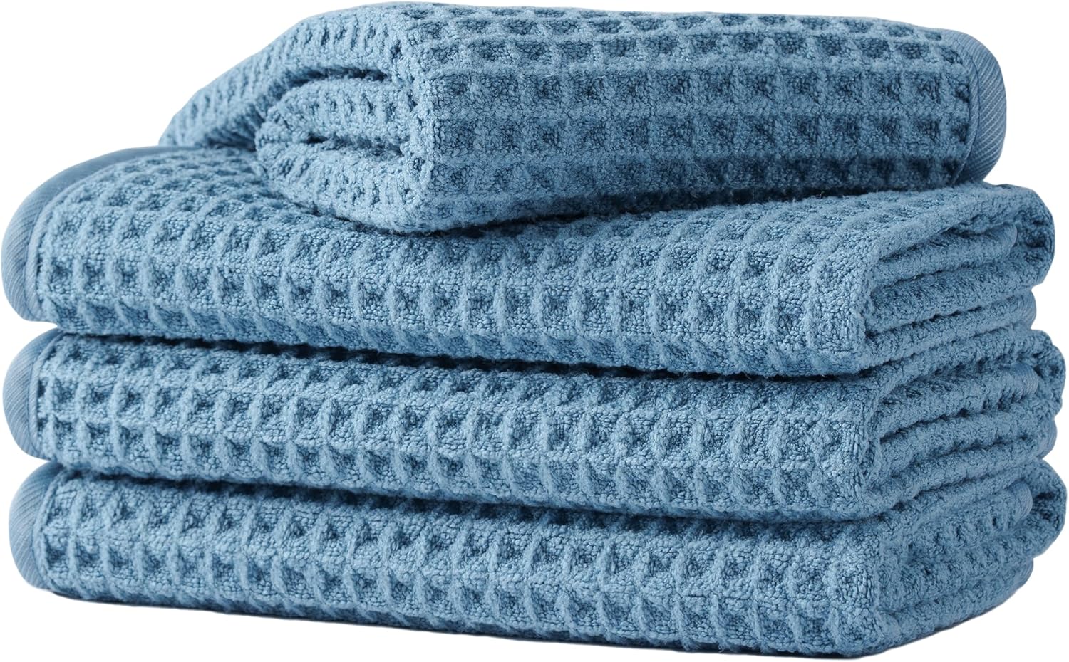 Microfiber Waffle Face Towels, 4 Pieces, Soft, Absorbent, Fast Drying, Lint Free (Blue)