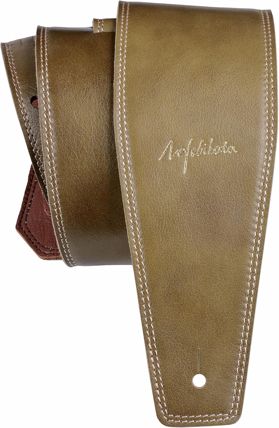 Nefelibata 3.8" Wide Guitar Strap, Full Grain Leather, Adjustable Length 49" to 57" with Foam Padding for Bass, Electric, and Acoustic Guitars (Olive Green)