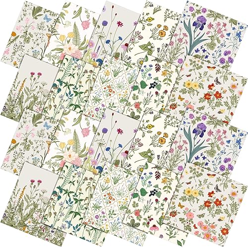 Hahafelt 10 Pcs Spring Wildflower Floral Fat Quilting Fabric Bundle 20 x 20 Inch Fabric Square Pastel Flower Quarters by The Yard Patchwork Precuts Supplies for Spring Summer DIY Sewing Craft