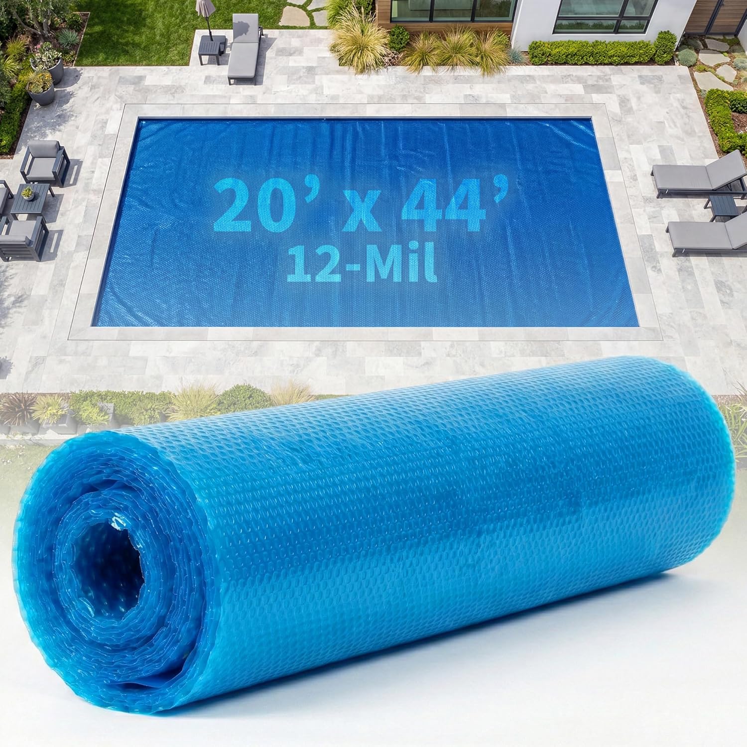 Blue Wave 20x44-ft Rectangle Solar Pool Cover 12-Mil Blue – Solar Cover for Inground Pool, Thermal Bubble Blanket for Heat Retention & Reduced Evaporation