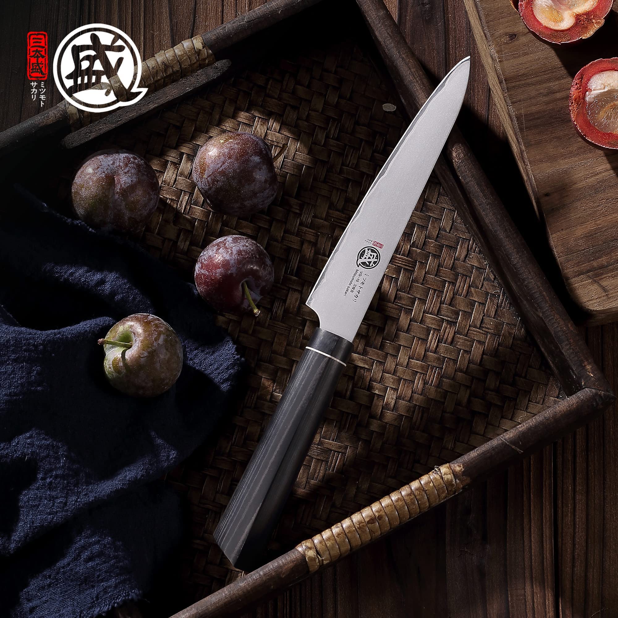 MITSUMOTO SAKARI Spelucchino Professionale da 14 cm, Coltello da Frutta Forgiato a Mano,Coltelli da Cucina（con Manico in G10 e Scatola di legno Boutique）
