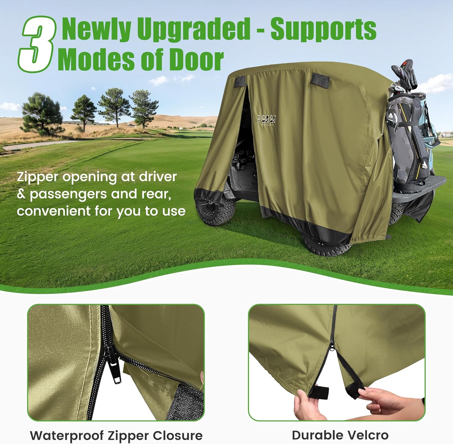 10L0L Universal Golf Cart Covers for Yamaha, Club Car, EZGO, Waterproof 2/4 Passenger Heavy Duty Golf Cart Rain Covers with 3 Zipper Doors Extended Roof for Outdoor All-Weather Protection